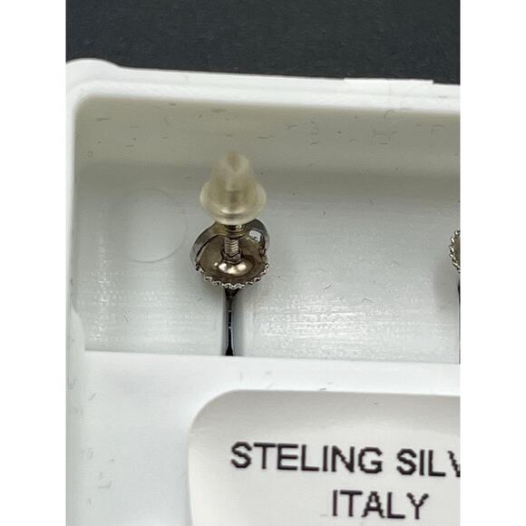 Sterling Silver CZ Pierced Stud Screw Threaded Earrings With Backs New - Picture 7 of 9